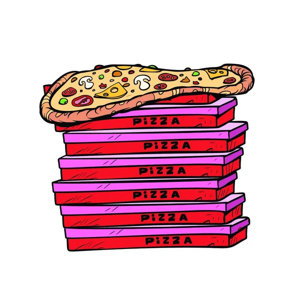Caixa Pizza Muito Isolado Fundo Branco Pop Arte Retro Vetor —  Vetores de Stock