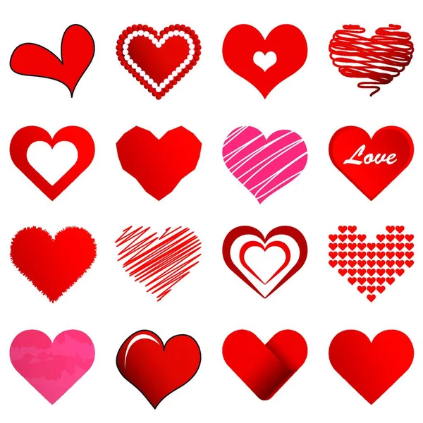 Colección Diferentes Corazones Hermosos Para Tiempo Amor San Valentín Día — Vector de stock