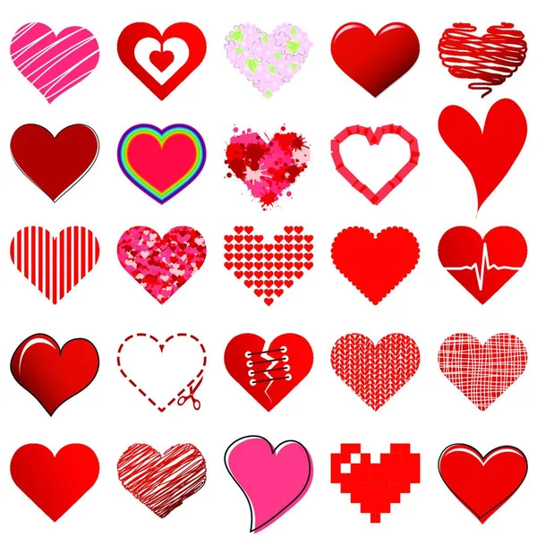 Colección Diferentes Corazones Hermosos Para Tiempo Amor San Valentín Día — Vector de stock