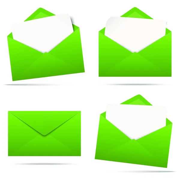 Ilustração Vetorial Com Envelopes Cor Verde Com Papel Branco Vazio — Vetor de Stock