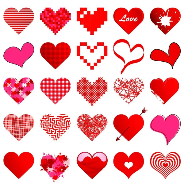 Συλλογή Από Διαφορετικές Όμορφες Καρδιές Για Την Ημέρα Αγίου Βαλεντίνου — Διανυσματικό Αρχείο