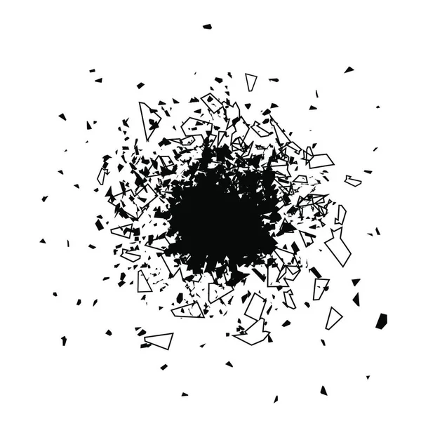 Explosion Wolke Von Schwarzen Stücken Auf Weißem Hintergrund Scharfe Teilchen — Stockvektor
