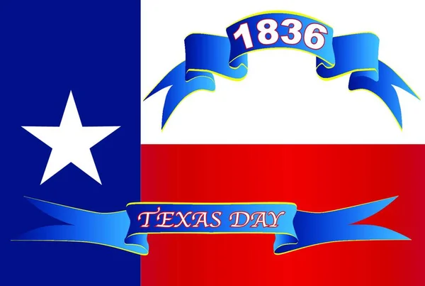 Bandera Del Estado Estadounidense Texas Con Cintas Txt Para Día — Vector de stock