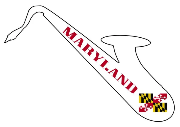 Silhouette Saxophone Avec Une Impression Drapeau État Américain Maryland Sur — Image vectorielle