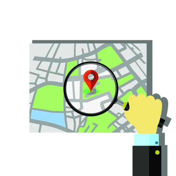 Pointeur Marqueur Rouge Avec Carte Routière Papier Localisation Navigateur Gps — Image vectorielle