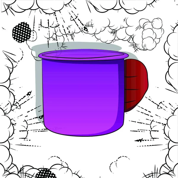 Vettoriale Mano Cartone Animato Tenendo Grande Tazza Mano Illustrata Sfondo — Vettoriale Stock