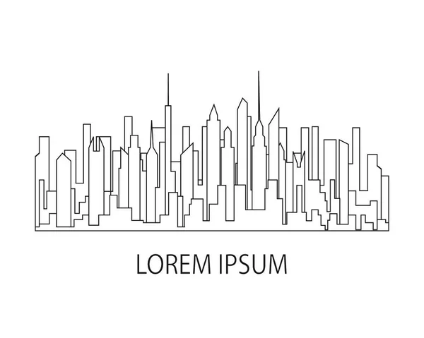 Dünne Linie Stadtlandschaft Symbol Panoramadesign Urbane Moderne Stadt Mit Hohen — Stockvektor