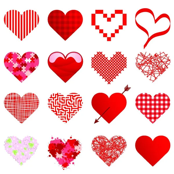 Collection Different Beautiful Hearts Valentine Love Time Mothers Day — Stock Vector