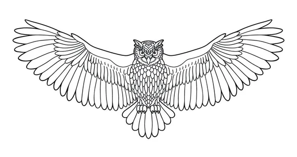 Owl Eagle Owl Outline Emblem Black White Hand Drawn Doodle — Stock Vector