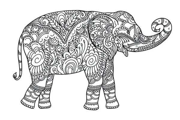 Dessin Éléphant Zentangle Pour Livre Colorier Pour Adultes Autres Décorations — Image vectorielle