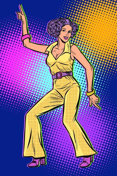 Girl Pantsuit Woman Disco Dance 80S Background Pop Art Retro — Stock Vector