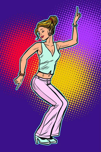 Girl Pink Pants Woman Disco Dance Pop Art Retro Vector — Stock Vector