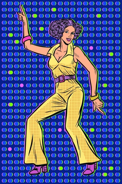 Flicka Byxdräkt Kvinna Disco Dans Pop Konst Retro Vektor Illustration — Stock vektor