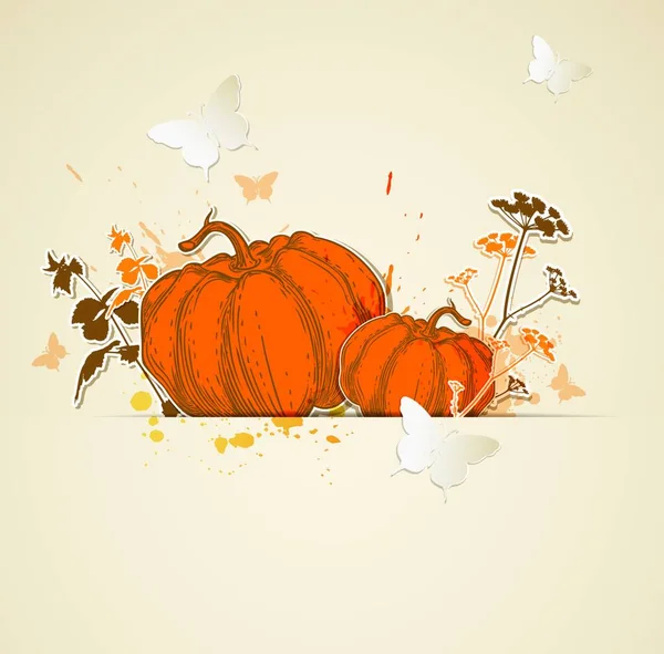 Herfst Vector Achtergrond Met Pompoenen Vlinders — Stockvector