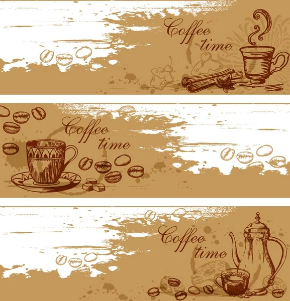 Vintage Vector Hand Drawn Coffee Backgrounds — Stock Vector