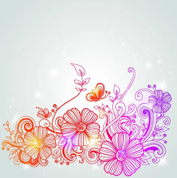 Vector Decorativo Dibujado Mano Fondo Con Flores — Archivo Imágenes Vectoriales