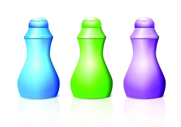 Пластиковая Бутылка Шампуня Крема Трех Цветах — стоковый вектор