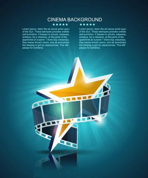 Film Strip Roll Gold Star Vector Cinema Background — Stock Vector