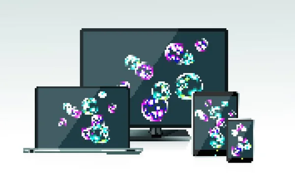 Computer Monitor Laptop Tablet Bubbles Background — Stock Vector