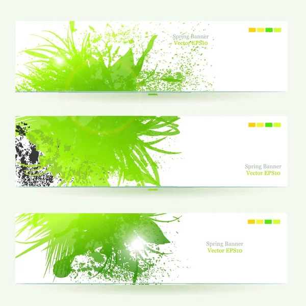 三幅横幅 带有绿色斑点的抽象标题 — 图库矢量图片