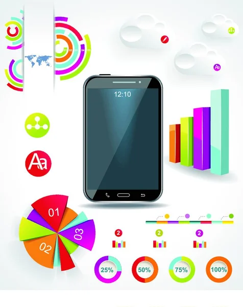 Modern Infographic Touch Screen Smartphone Middle — Stock Vector
