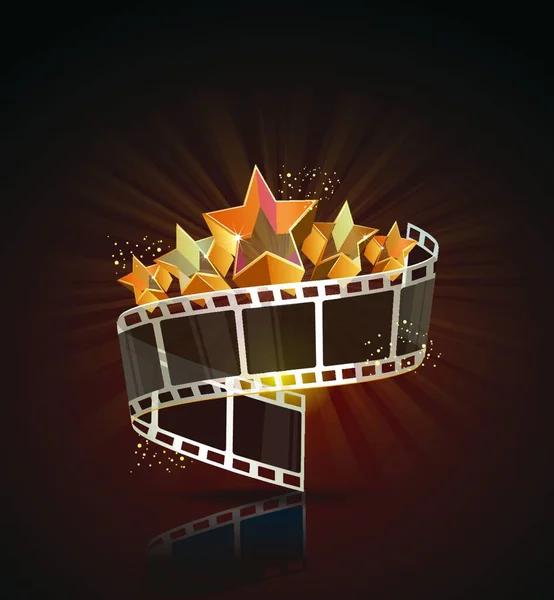Film Strip Roll Gold Stars Vector Cinema Background — Stock Vector