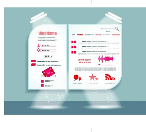 Webseite Web Design Elements Red Theme Webseiten Design — Stockvektor