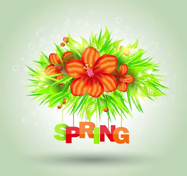 Fond Fleurs Carte Fleur Brillante Avec Lettre Spring — Image vectorielle