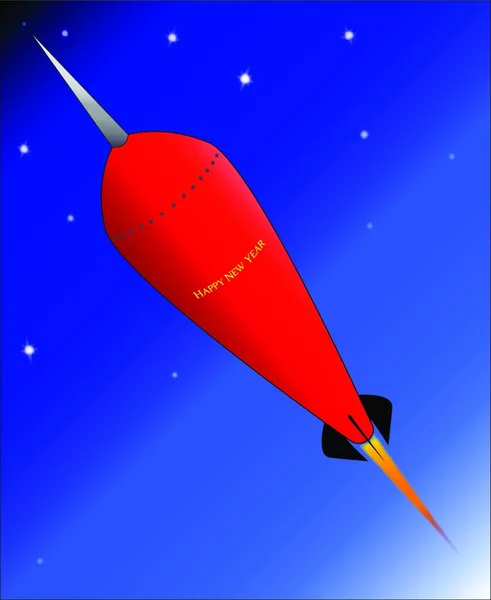 メッセージ ハッピーニューイヤー とレトロな外観のロケット船 — ストックベクタ