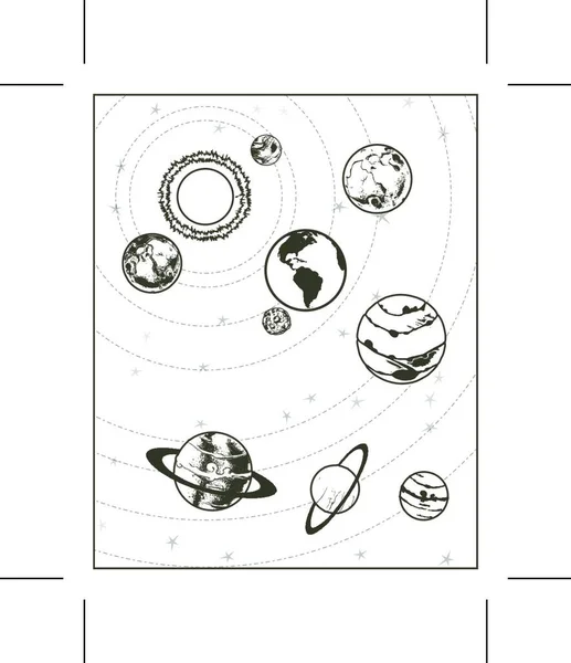 Zwarte Tekening Zonnestelsel Vector — Stockvector