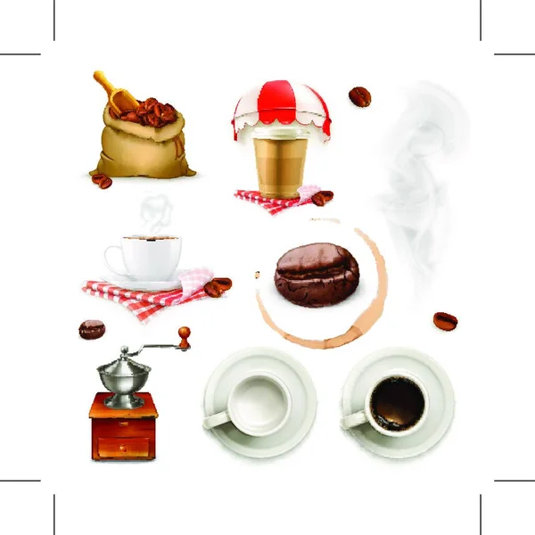 Кофе Набор Иконок Элементы — стоковый вектор