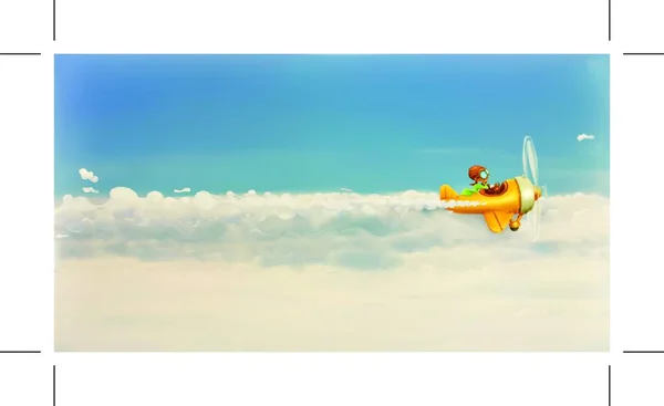 Rush Own Dream Funny Cartoon Aviator Sky Vector Illustration — Stock Vector