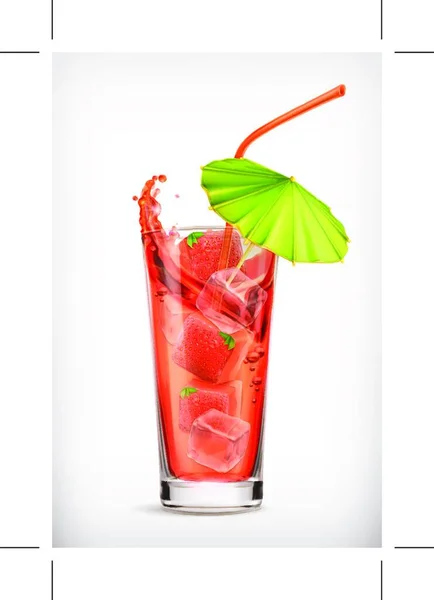 Strawberry Cocktail Vector Icon — Stock Vector