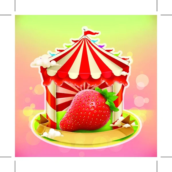 Fruchtmarmelade Poster Erdbeere Süßigkeiten Emblem Spezialisierte Landwirtschaftsmesse Vektor Illustration Hintergrund — Stockvektor
