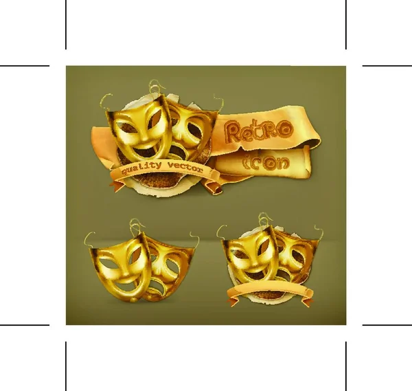 Gouden Theater Maskers Vector Icoon — Stockvector