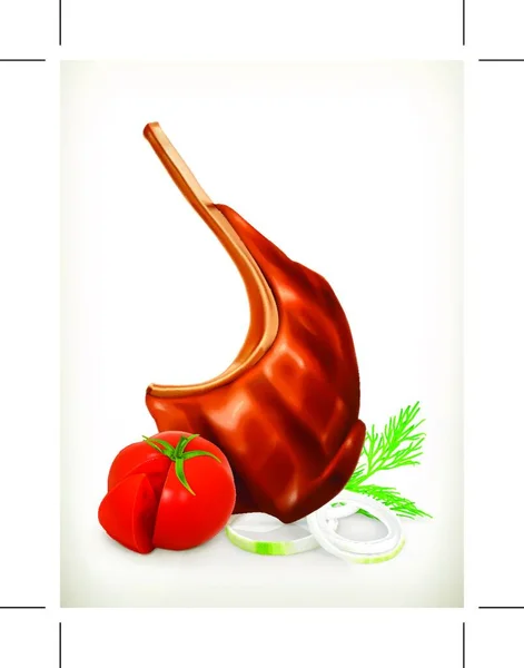 Raza Carne Asada Con Verduras Icono Vectorial — Archivo Imágenes Vectoriales