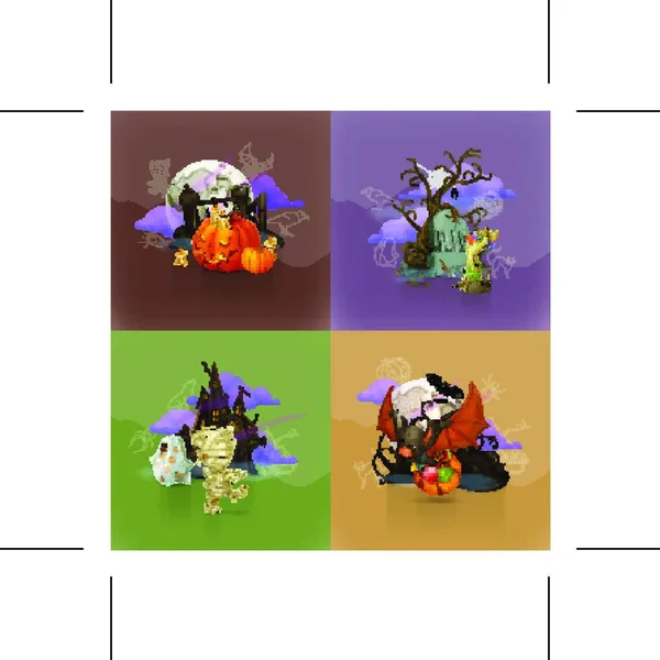 Conceitos Halloween Conjunto Origens Vetoriais —  Vetores de Stock