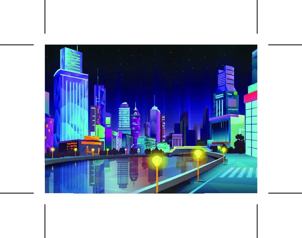 Night City Vektor Illustration Låg Poly Stil — Stock vektor