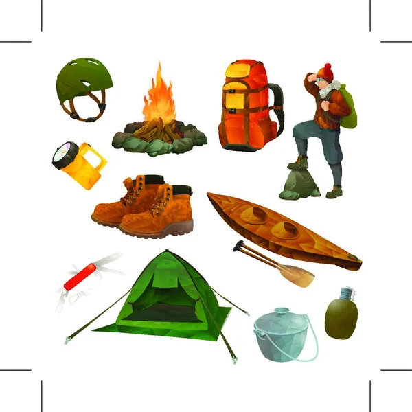 Hike Set Vector Icons Low Poly Style — Stock Vector