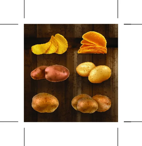 木制背景上的马铃薯载体 — 图库矢量图片