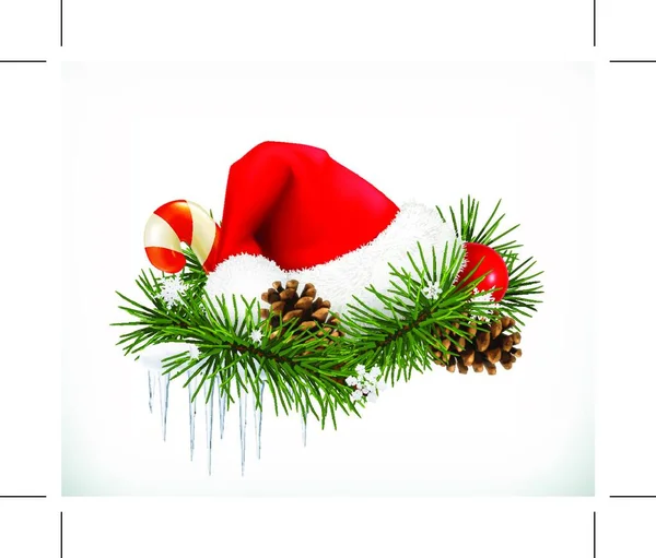 Sombrero Santa Claus Árbol Navidad Vector Conos — Vector de stock