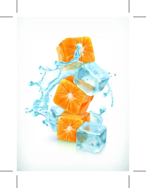 Cubos Naranja Con Hielo Salpicaduras Icono Vector — Vector de stock