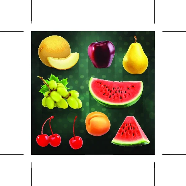 Summer Fruits Set Vector Illustrations Dark Background — Stock Vector