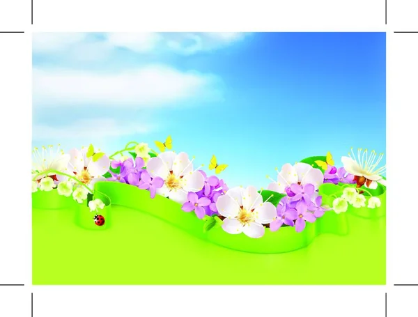 春の花と雲 ベクトル背景 — ストックベクタ