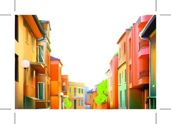 Paisaje Urbano Una Típica Calle Residencial Ciudad Provincial Ilustración Vectorial — Vector de stock