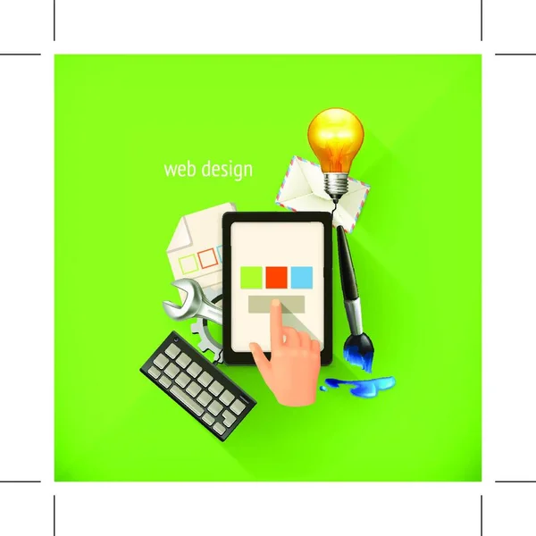 Koncepcja Web Design Technologia Infograficzna Ilustracja Wektorowa Jasnym Zielonym Tle — Wektor stockowy
