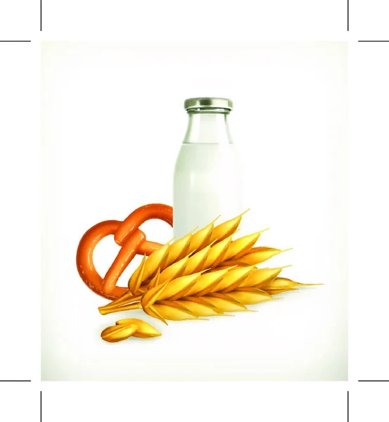 Vete Mjölk Och Bröd Isolerad Vektor Illustration — Stock vektor