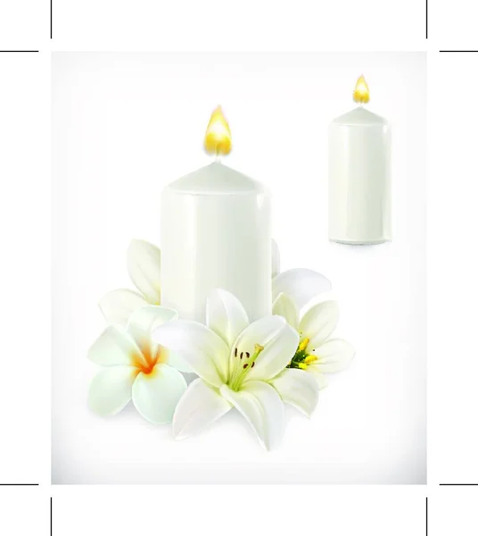Λευκό Κερί Και Λευκά Λουλούδια Διανυσματικό Εικονίδιο — Διανυσματικό Αρχείο