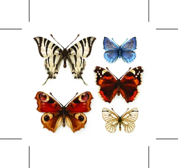 Motýli Vektorové Ikony Nastaveny — Stockový vektor