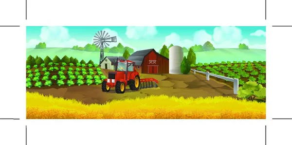 Farm Panorama Landscape Vector Background — Stock Vector
